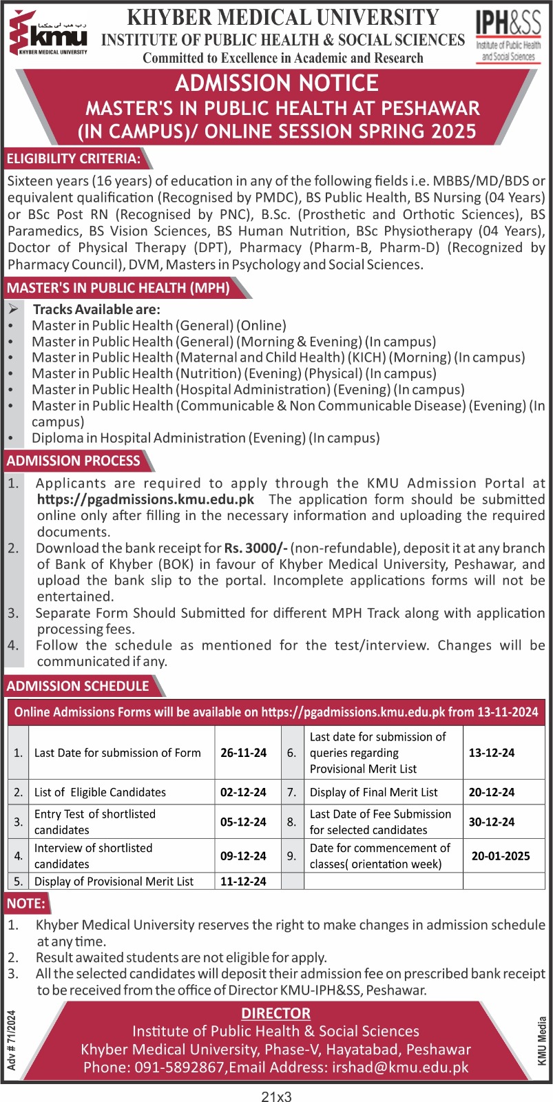 Master in Public Health In Campus & Online Spring 2025