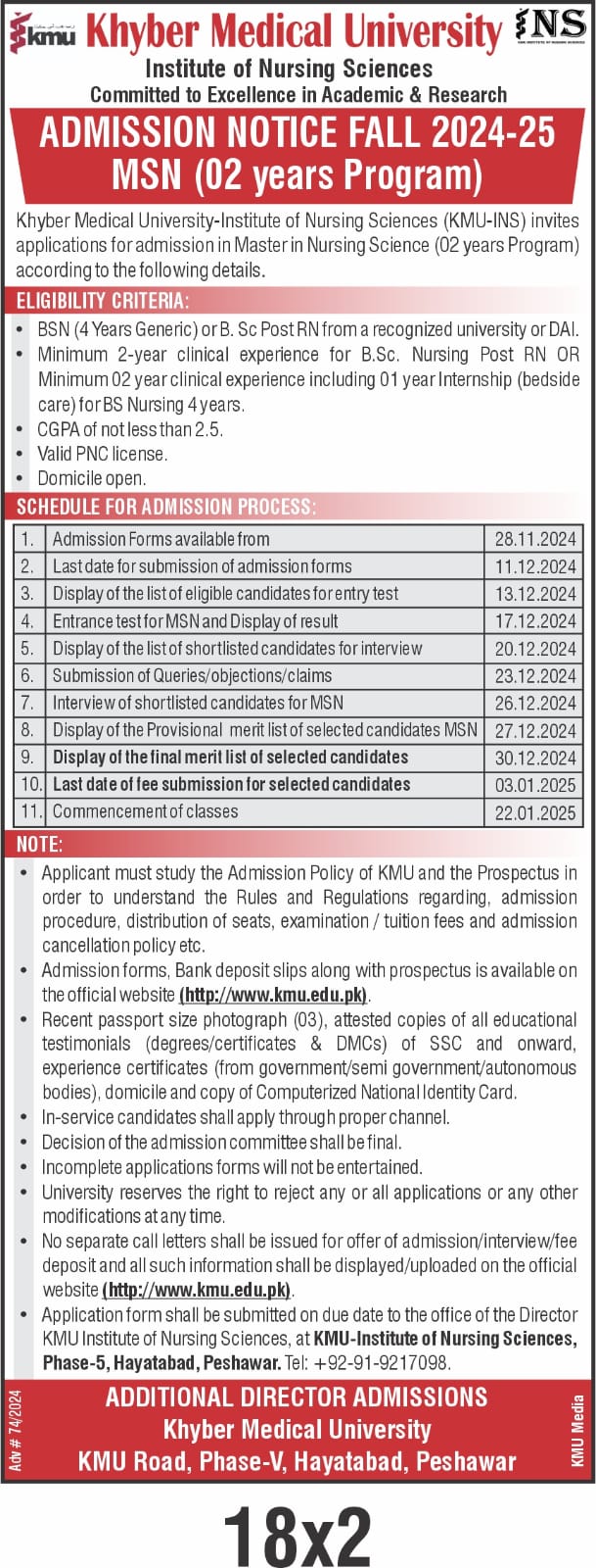 MSN Fall Admission 2024 Started (Online Apply)